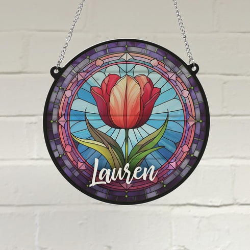 Tulip Personalised Stained Glass Effect Suncatcher